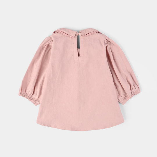 Infant Girls Cotton Emb Top Peter Pan-Pink