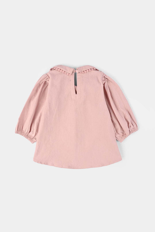 Infant Girls Cotton Emb Top Peter Pan-Pink