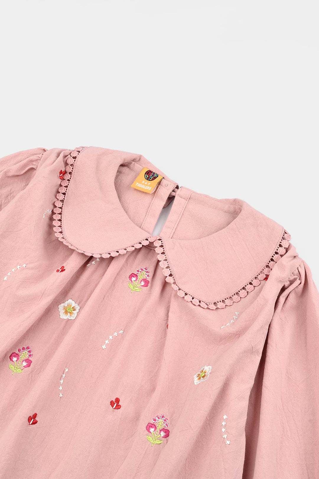 Girls Cotton Emb Top Peter Pan-Pink