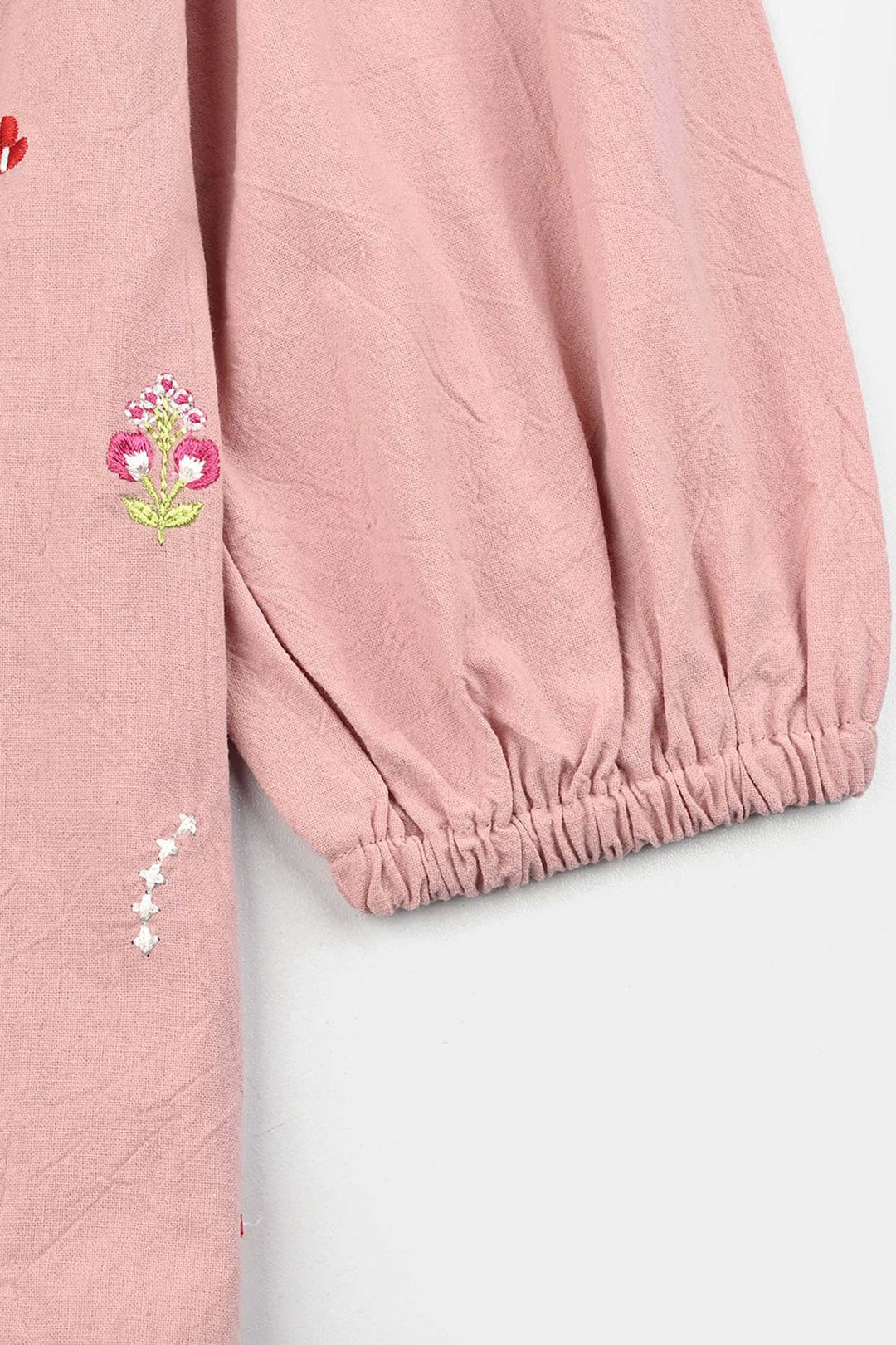 Girls Cotton Emb Top Peter Pan-Pink