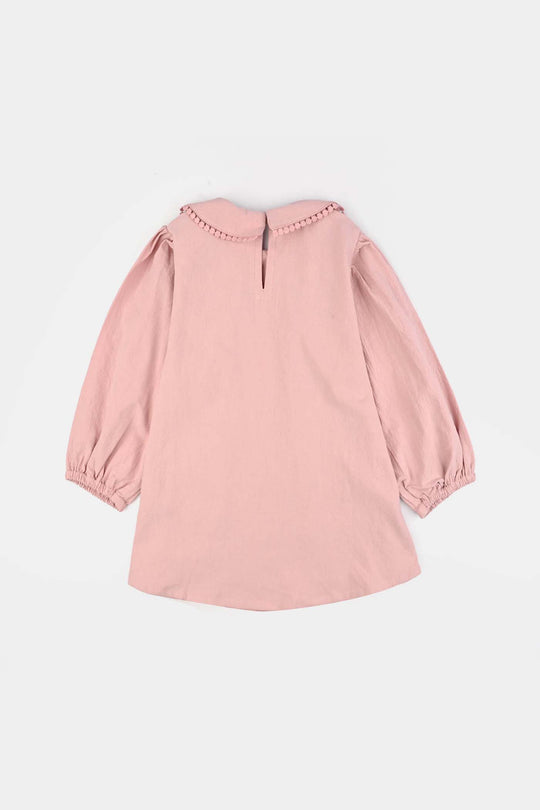 Girls Cotton Emb Top Peter Pan-Pink