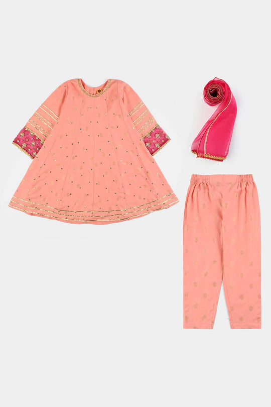 Girls Jacquard 3Pcs Hoor-Peach