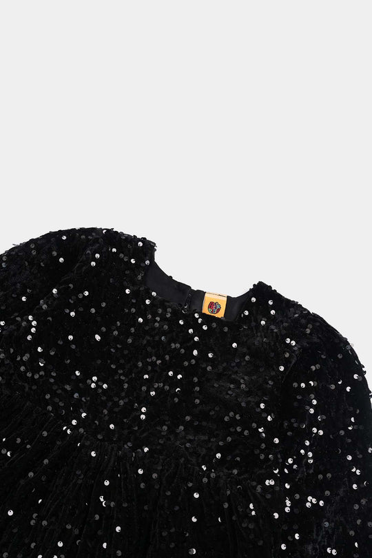 Girls Velvet Dress Sequence -BLACK