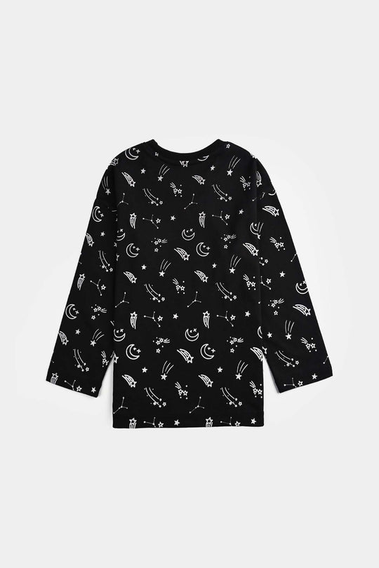Boys Poly Cotton Jersey Night Suit STARS-BLACK