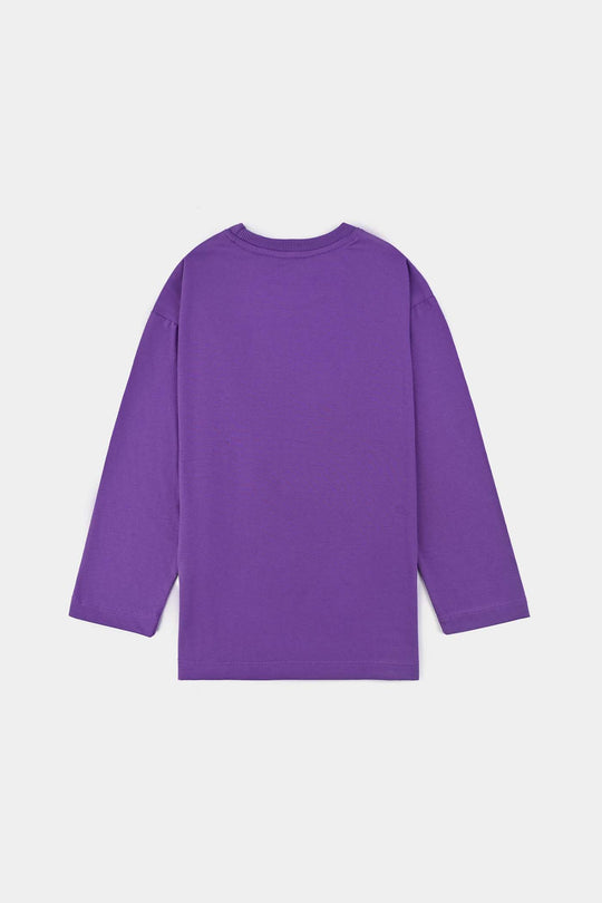Girls Poly Cotton Jersey Night Suit SWEET DREAMS-Purple
