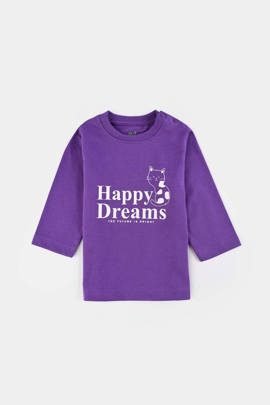 Infant Girls Poly Cotton Jersey Night Suit HAPPY DREAMS-Purple Heart
