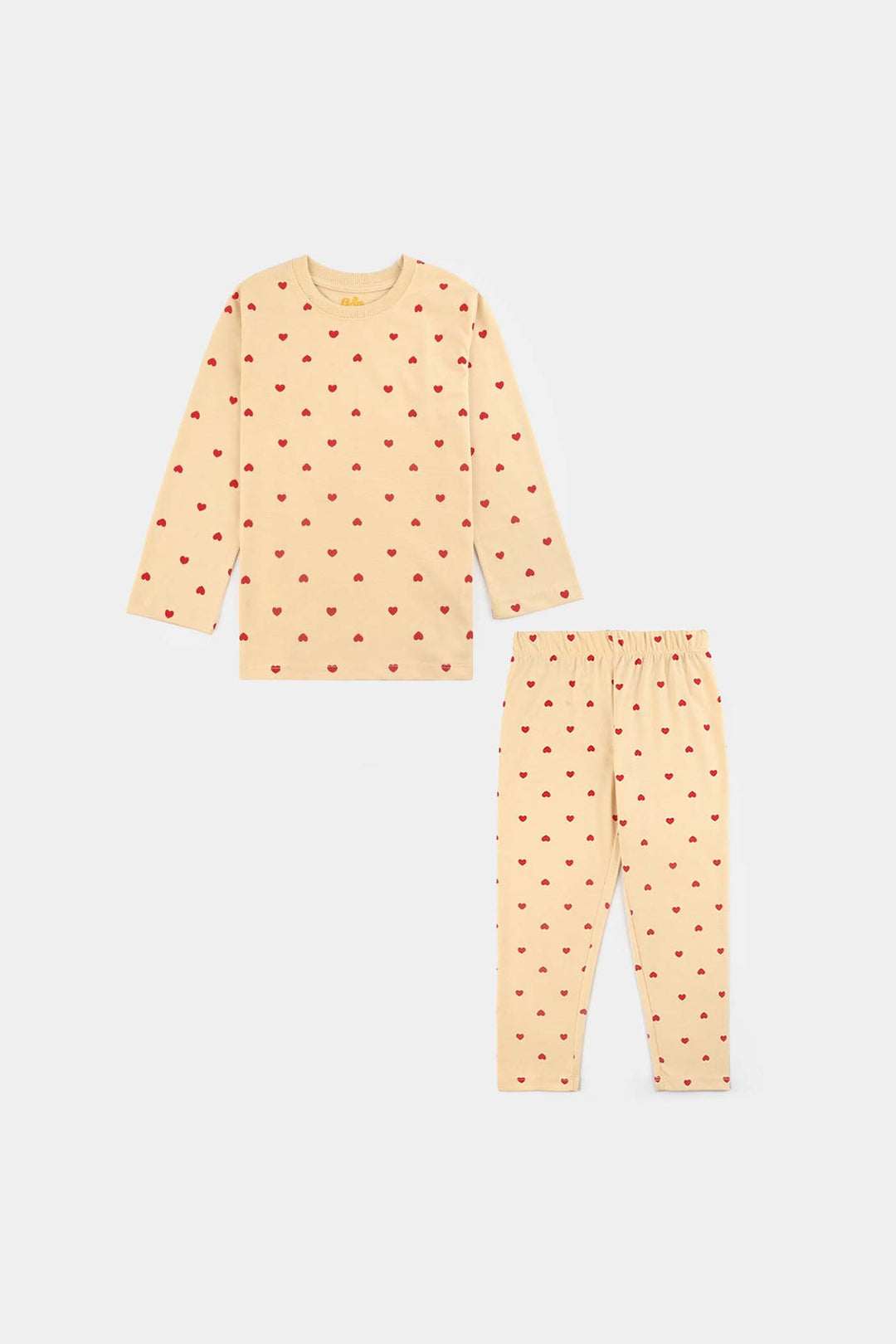 Girls Cotton Interlock Night Suit Hearts-Wood Ash