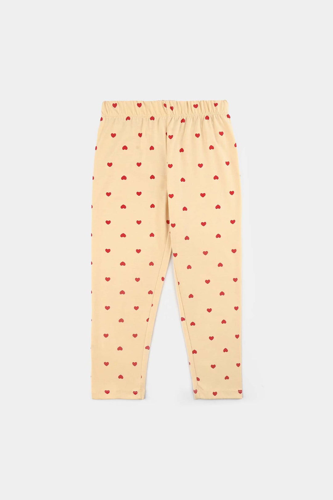 Girls Cotton Interlock Night Suit Hearts-Wood Ash