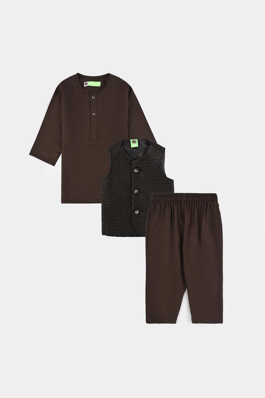 Infant Boys Poly Viscose 3 Piece Suit (Earth Tone)-BROWN