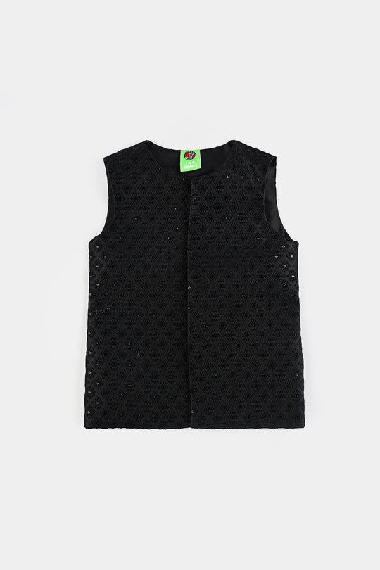 Infant Boys Cotton Slub 3 Piece suit (Black Beauty)-BLACK