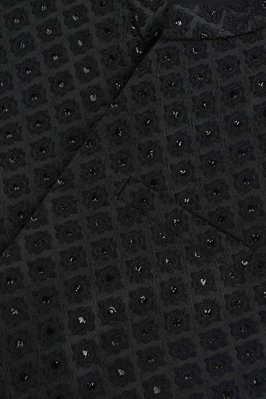 Boys Cotton Slub 3 Piece suit (Black Beauty)-BLACK