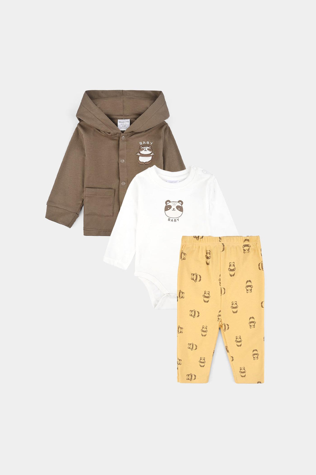 Infant Boys Cotton Interlock 3 PC Set-Brown/White/Yellow