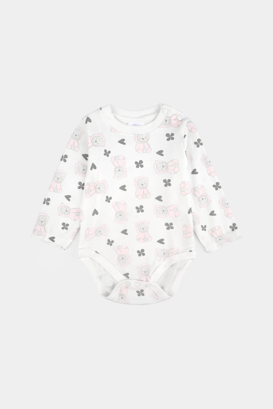 Infant Girls Cotton Interlock 3 PC Set-Grey/White/Pink