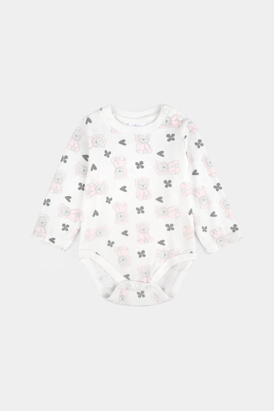 Infant Girls Cotton Interlock 3 PC Set-Grey/White/Pink