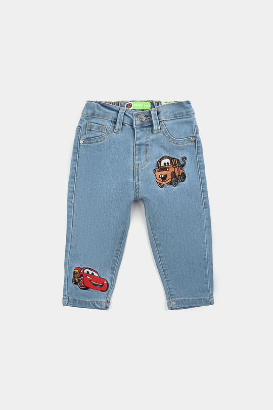 Infant Boys Denim Stretch Pant Cars-Light Blue