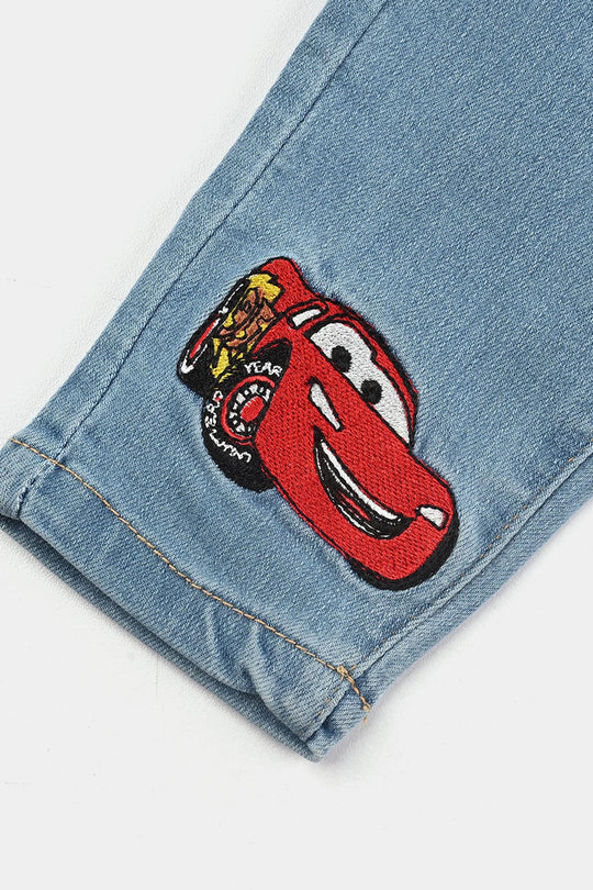 Infant Boys Denim Stretch Pant Cars-Light Blue