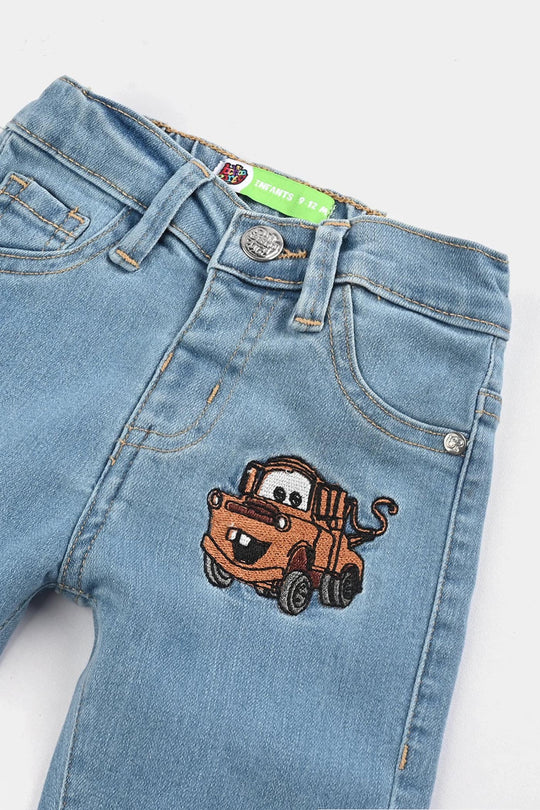 Infant Boys Denim Stretch Pant Cars-Light Blue