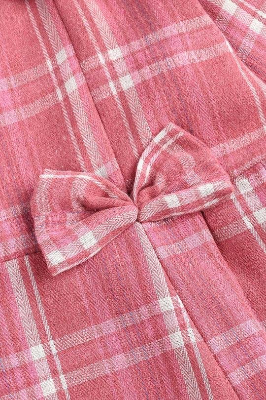 Girls Cotton Casual Frock Pink Check-PINK