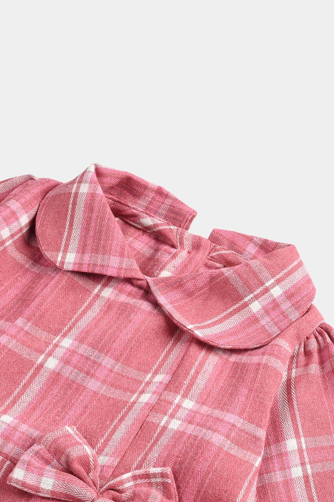 Girls Cotton Casual Frock Pink Check-PINK