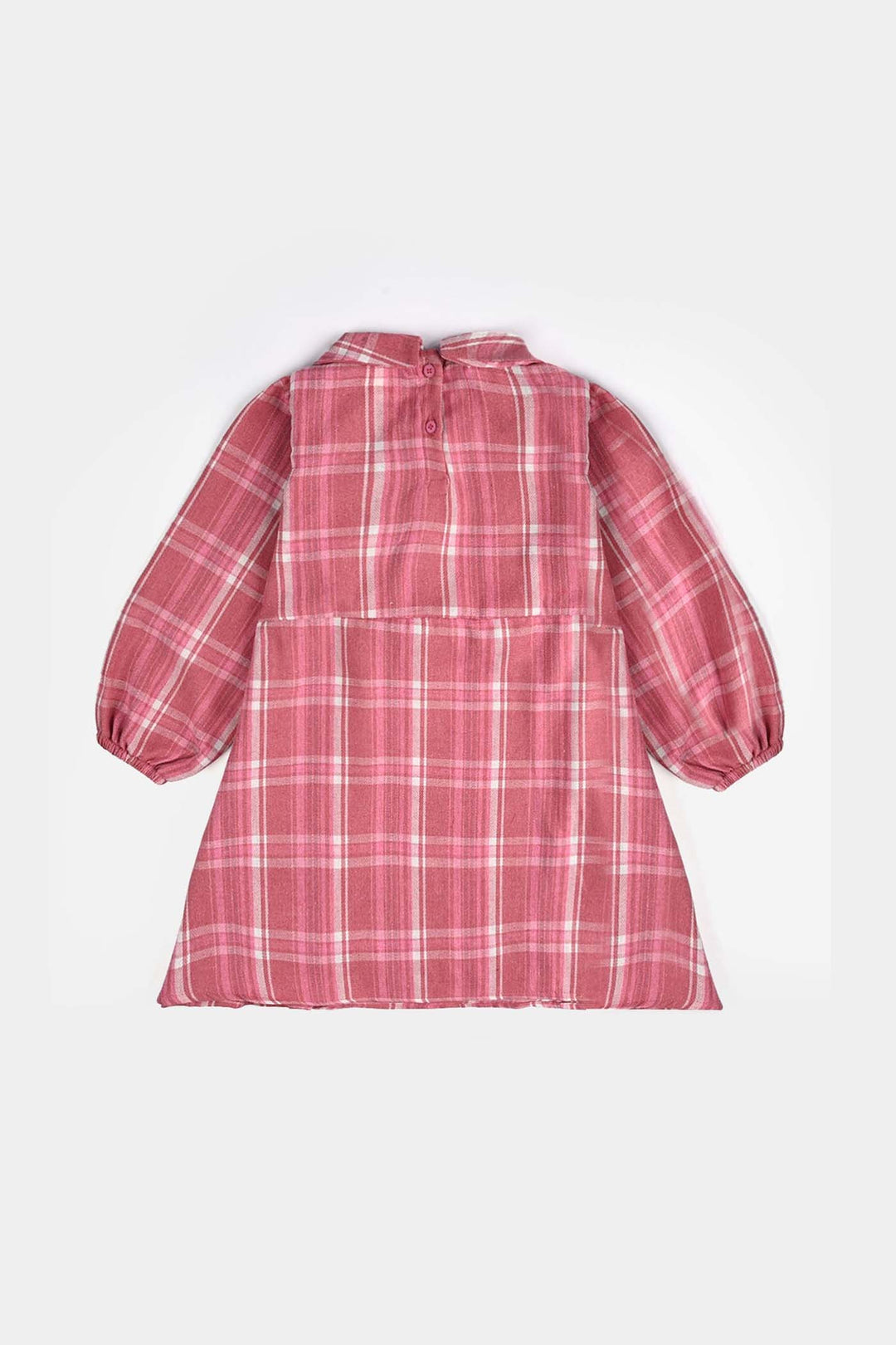 Girls Cotton Casual Frock Pink Check-PINK