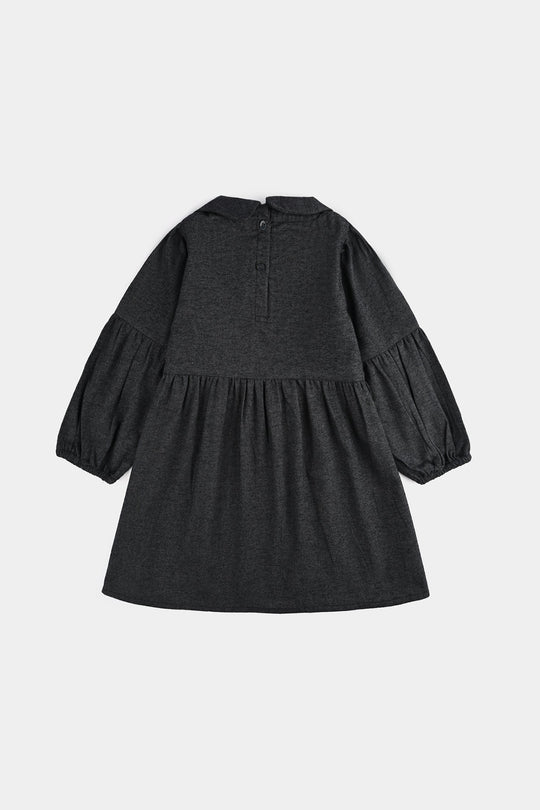 Girls Cotton Casual Frock Dark-GREY