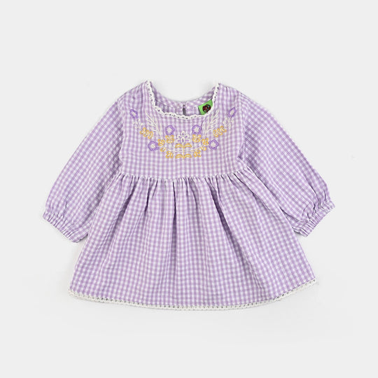 Infant Girls Poly Jersey Emb Top Flowers Checks-Purple