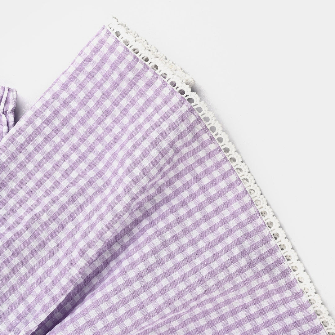 Infant Girls Poly Jersey Emb Top Flowers Checks-Purple