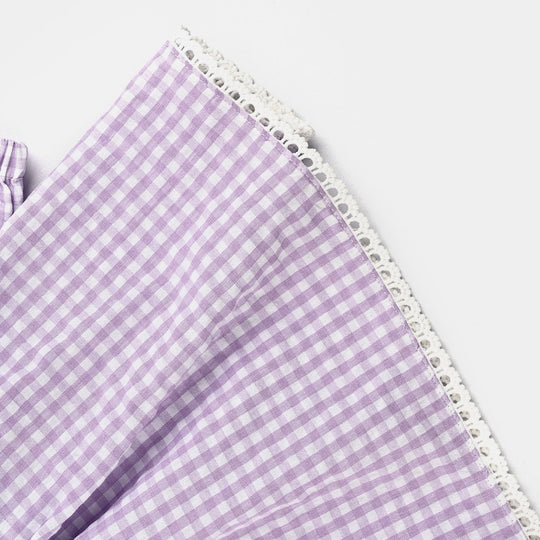 Infant Girls Poly Jersey Emb Top Flowers Checks-Purple