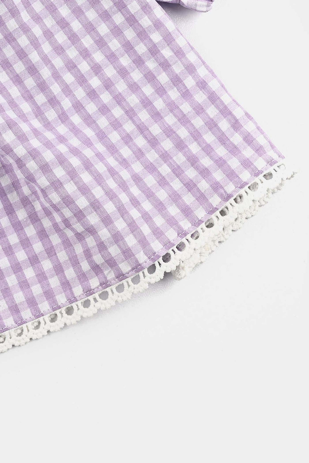 Infant Girls Poly Jersey Emb Top Flowers Checks-Purple