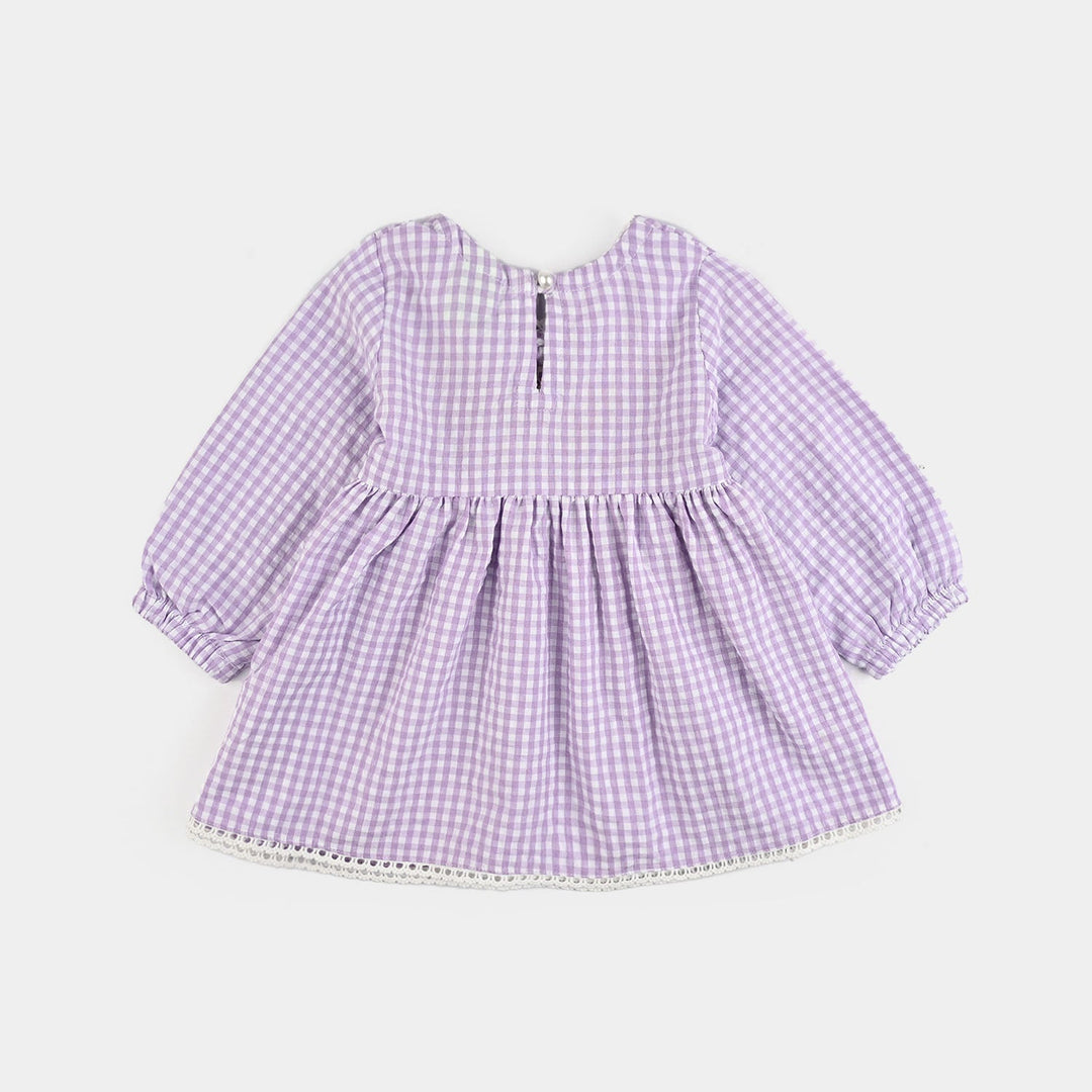 Infant Girls Poly Jersey Emb Top Flowers Checks-Purple