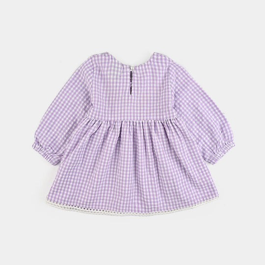 Infant Girls Poly Jersey Emb Top Flowers Checks-Purple