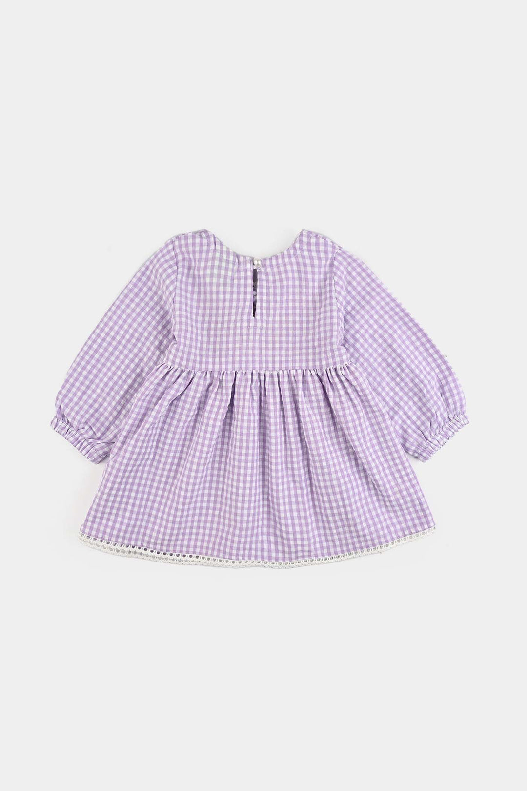 Infant Girls Poly Jersey Emb Top Flowers Checks-Purple