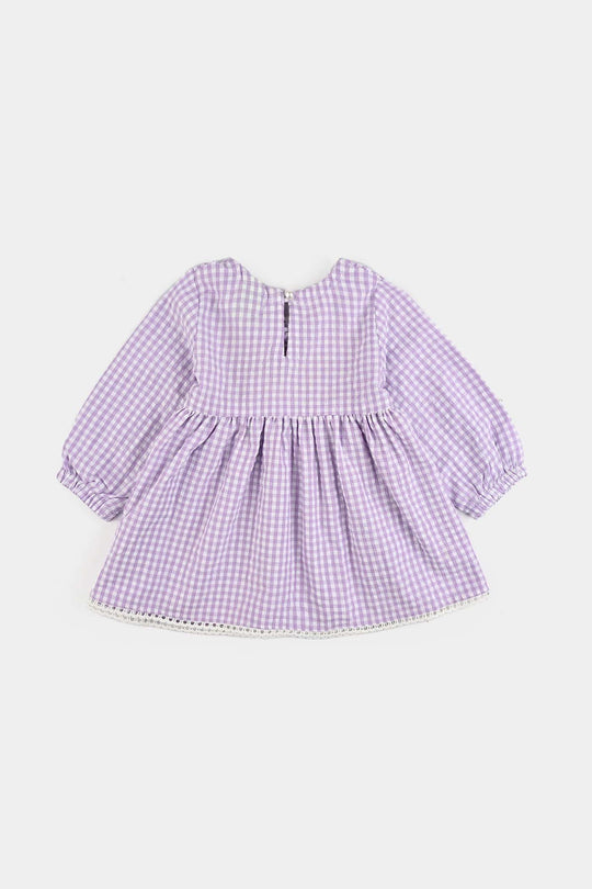 Infant Girls Poly Jersey Emb Top Flowers Checks-Purple