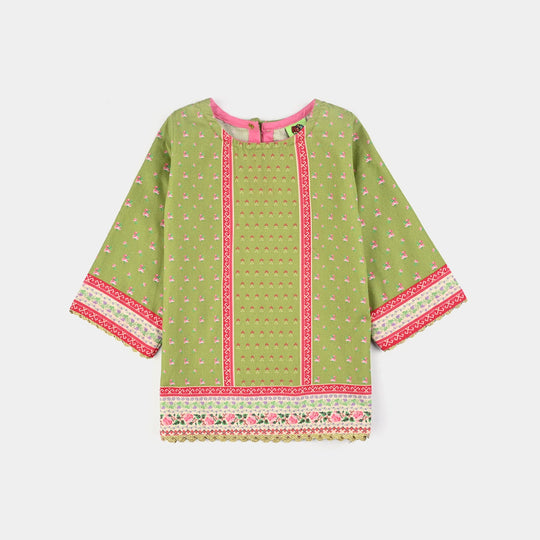 Infant Girls Cotton Poplin Printed Kurti Desi Green
