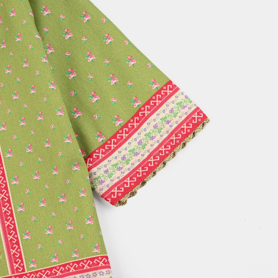 Infant Girls Cotton Poplin Printed Kurti Desi Green