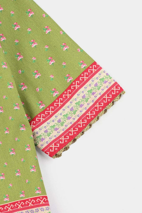 Infant Girls Cotton Poplin Printed Kurti Desi Green