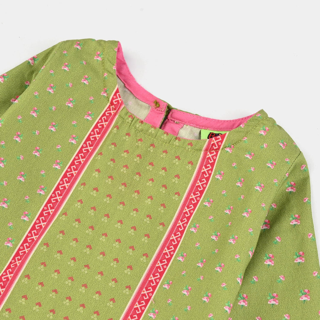 Infant Girls Cotton Poplin Printed Kurti Desi Green