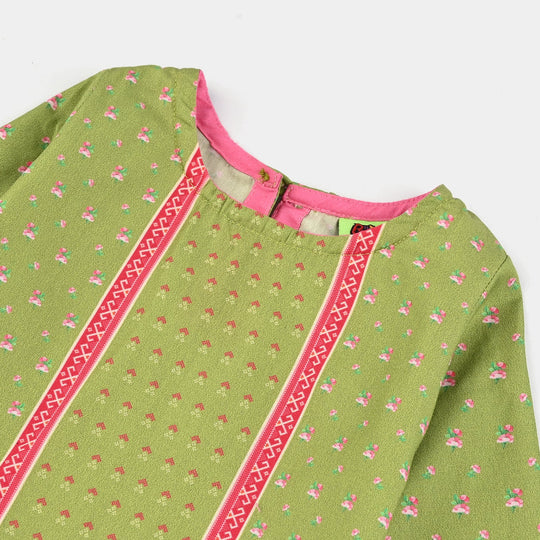 Infant Girls Cotton Poplin Printed Kurti Desi Green