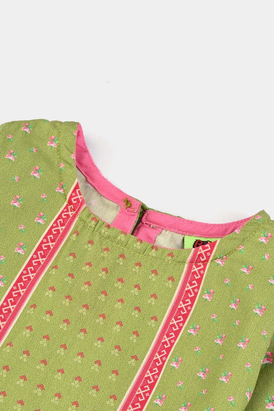 Infant Girls Cotton Poplin Printed Kurti Desi Green