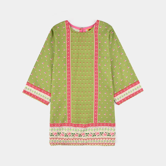 Girls Cotton Poplin Printed Kurti Desi-Green