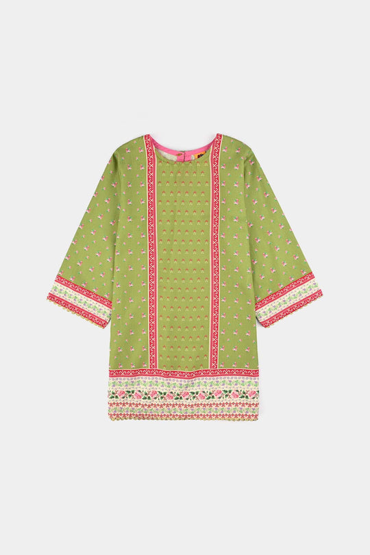 Girls Cotton Poplin Printed Kurti Desi-Green