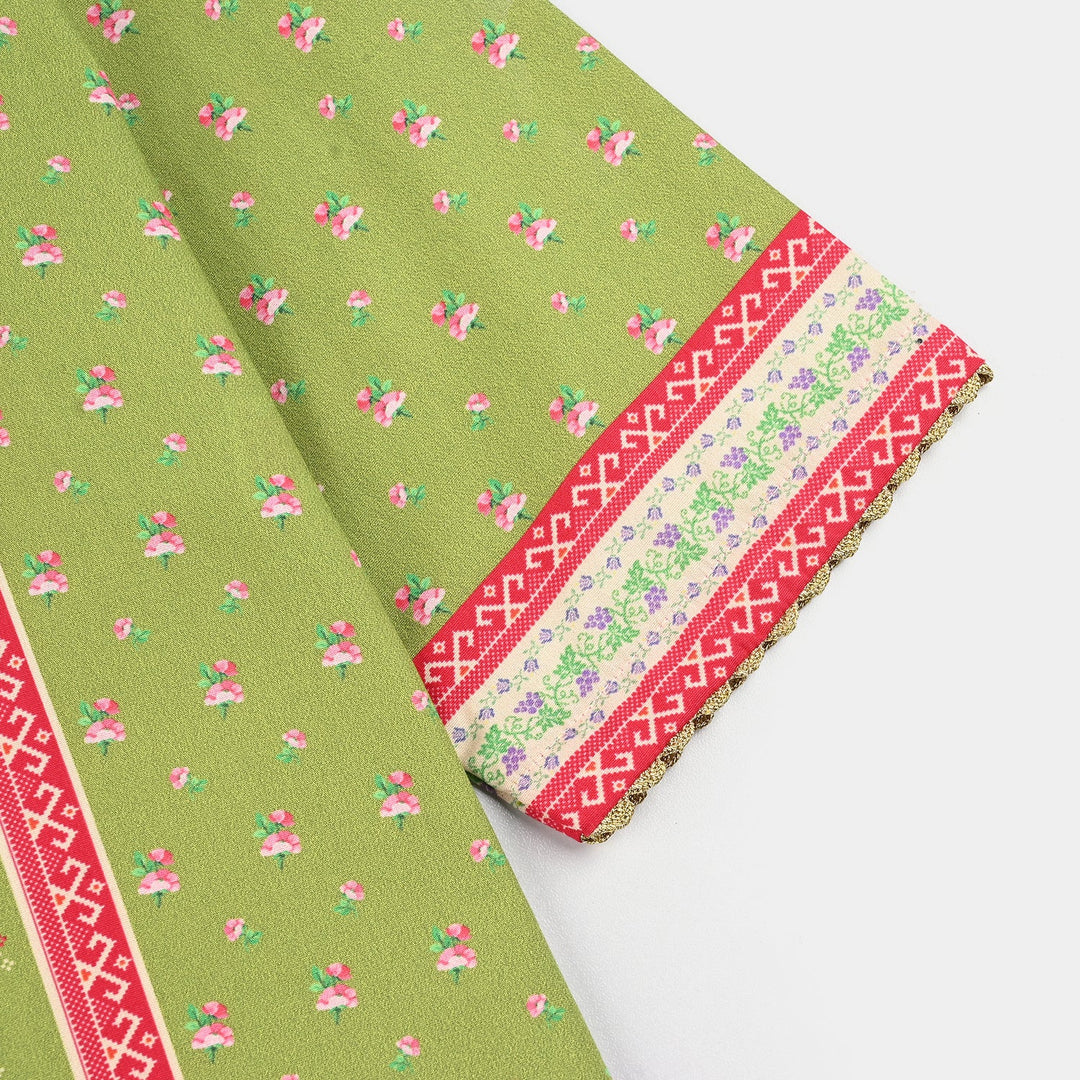 Girls Cotton Poplin Printed Kurti Desi-Green