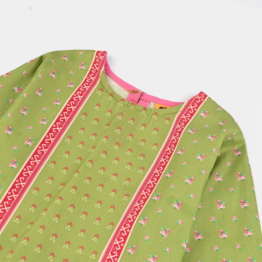 Girls Cotton Poplin Printed Kurti Desi-Green