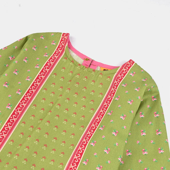 Girls Cotton Poplin Printed Kurti Desi-Green