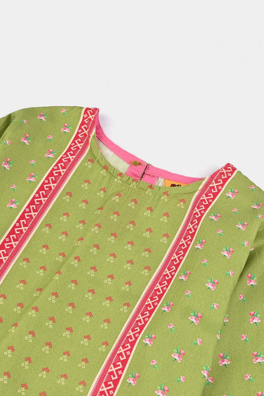 Girls Cotton Poplin Printed Kurti Desi-Green