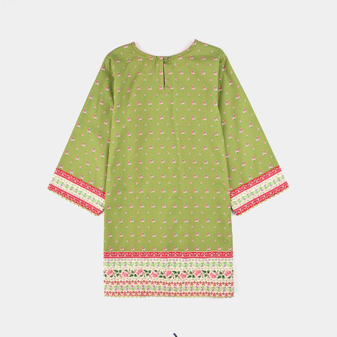 Girls Cotton Poplin Printed Kurti Desi-Green
