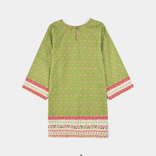 Girls Cotton Poplin Printed Kurti Desi-Green