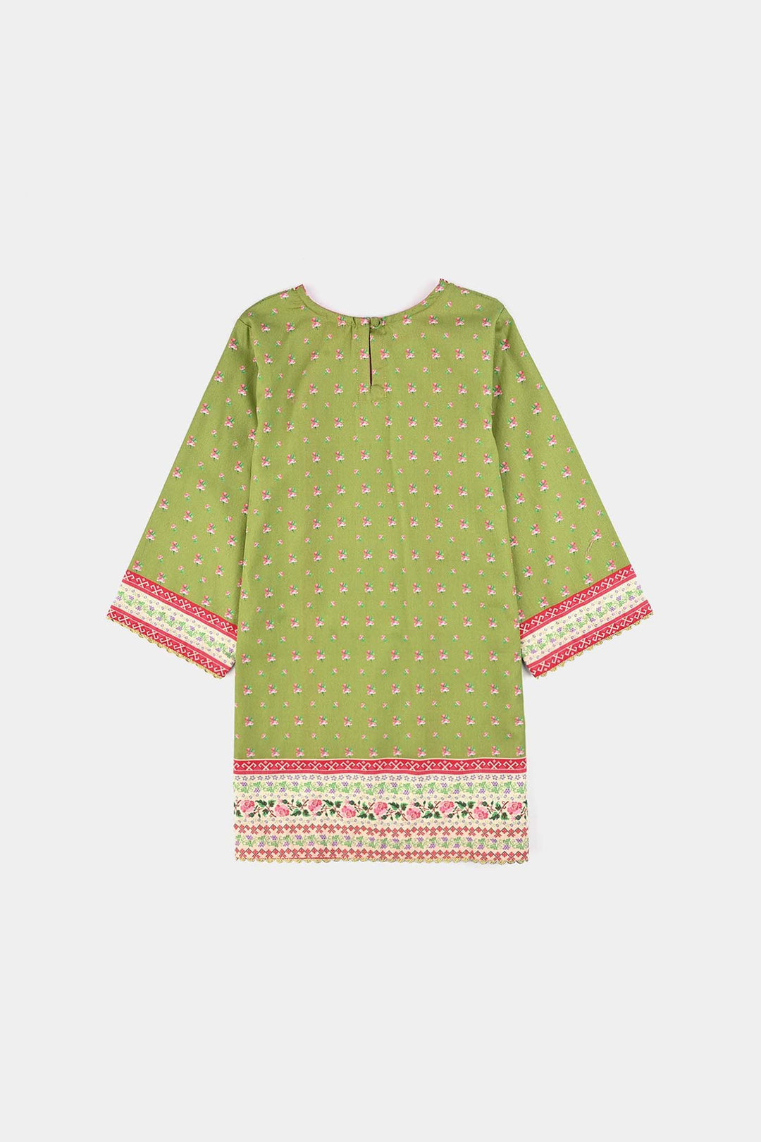 Girls Cotton Poplin Printed Kurti Desi-Green