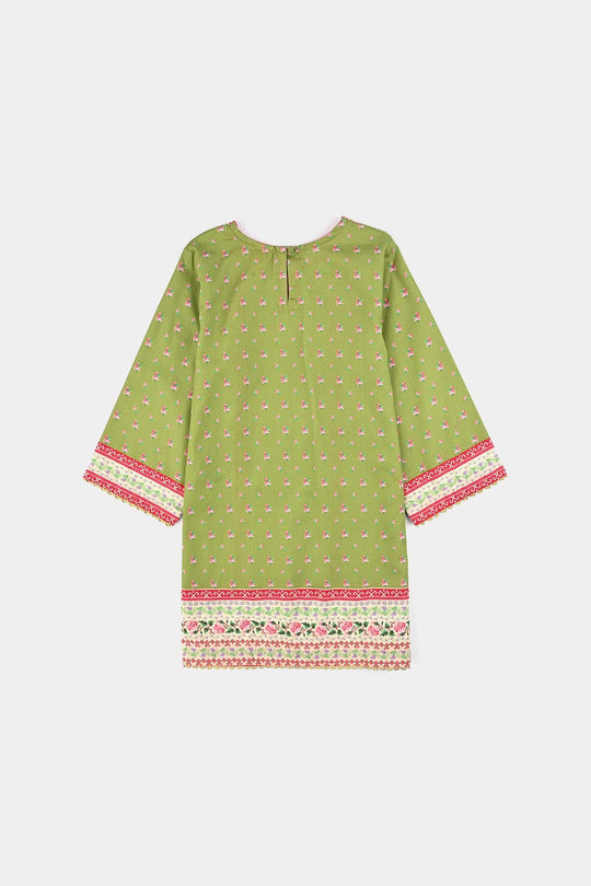 Girls Cotton Poplin Printed Kurti Desi-Green