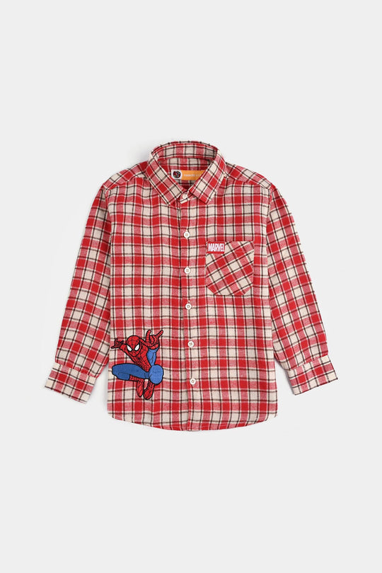 Boys Flannel Shirt-Red Check